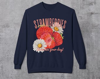 Retro 90s Graphic Strawberry Sweatshirt Midweight Crewneck Strawberry Shirt Strawberries Retro Graphic Fruit Vacation Shirt Fruit Sweatshirt