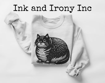 Fette Katze Unisex Rundhals Sweatshirt Fat Cat Shirt Katzen Sweatshirt Lustiger Katzenpullover Lustiges Katzen-Shirt Crazy Cat Lady Chonky Cat Katzenliebhaber Shirt