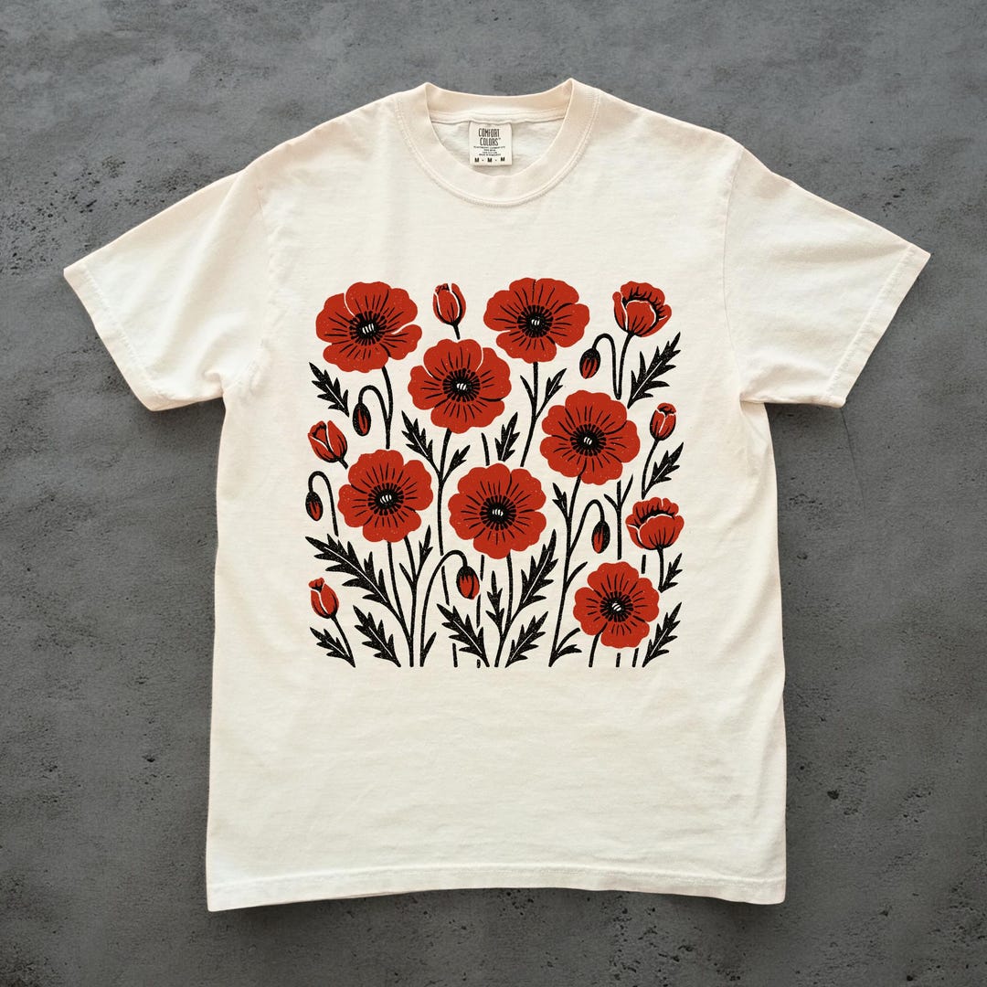 Retro Boho Poppy Graphic Tee Comfort Colors Poppies Shirt Boho