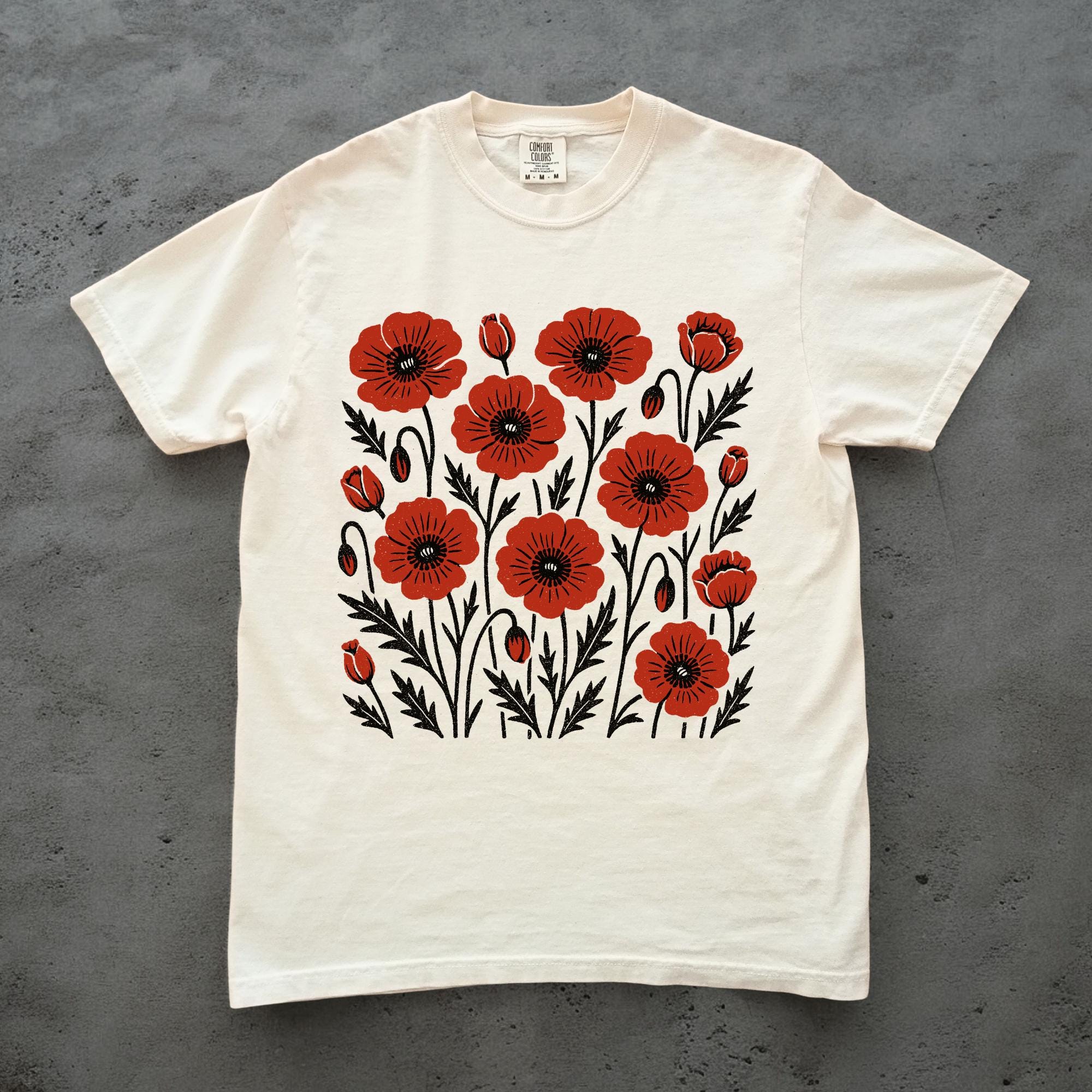 Retro Boho Poppy Graphic Tee Comfort Colors Poppies Shirt Boho