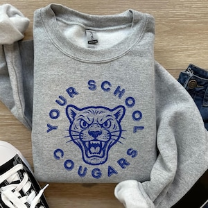 Custom Retro Cougars Mascot Sweatshirt School Colors Cougars Sweatshirt Back To School Bobcat Football Cougar Basketball Go Cougars Shirt