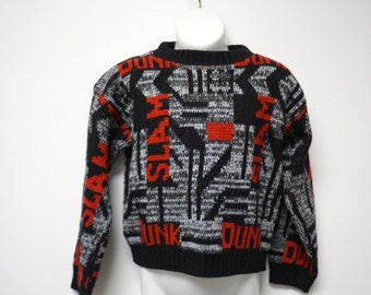 80 - 90s Slam Dunk black and red knitted sweater . boy's size 6