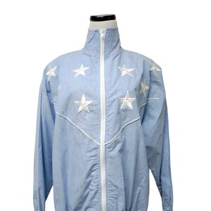 La Costa . white stars blue light jacket . loose fit . medium . made in USA image 6