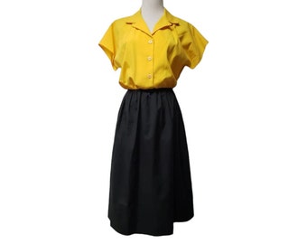 70s - 80s Jenni Sport black and yellow dress . size 11 / 12 . made in USA