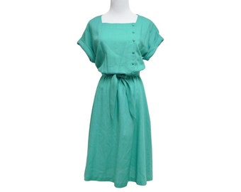 70s - 80s Toni kimona style green dress . small to medium . bust 38&quot;