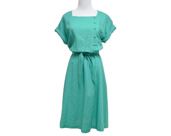 70s - 80s Toni kimona style green dress . small to medium . bust 38"