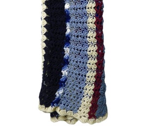 blue stripe crochet Afghan throw blanket