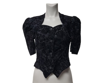 Vintage Jessica McClintock Metallic Velvet Blouse: 80s Gunne Sax, Size 5/6