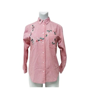 00&#39;s Karen Scott Christmas gingham embroidered shirt