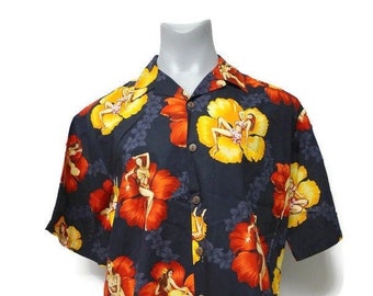 00s Hilo Hattie tropical flower Hawaiian button down shirt . XL . made in Hawaii