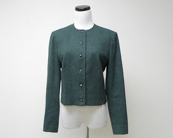 50s Pendleton holiday green wool light jacket . small to medium . made in USA