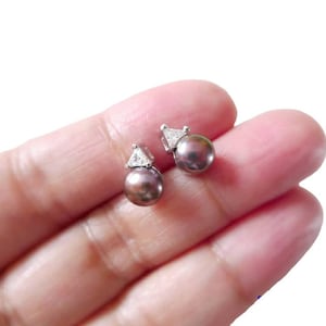 14K GP Cultured Pearl Stud Earrings with Cubic Zirconia