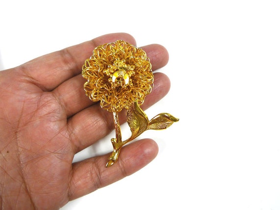 70s FULL BLOOM flower brooch - image 4