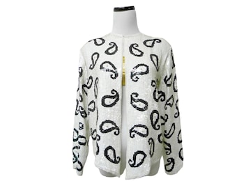 black and white . paisley . evening light jacket . fits a medium to large