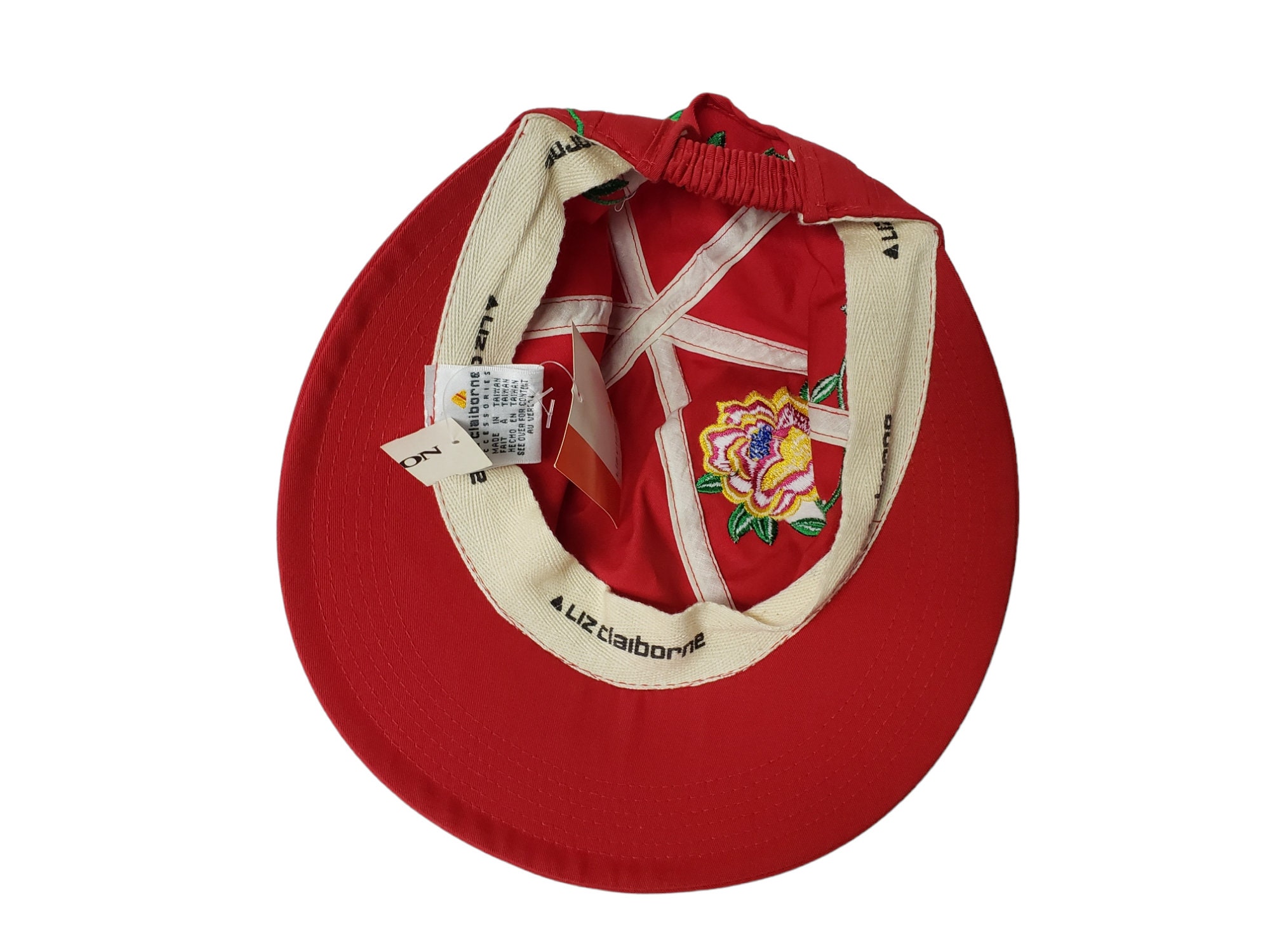 DEADSTOCK 80s Liz Claiborne Accessories Red Embroidered Hat  display picture 3
