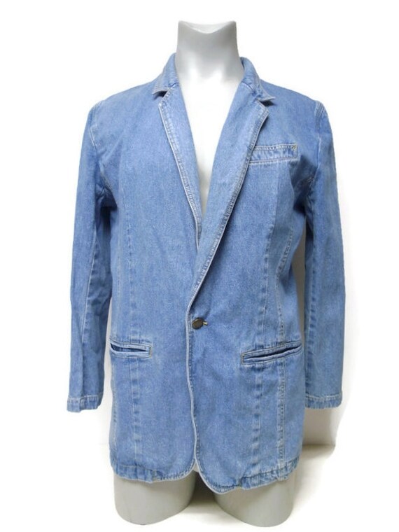 Lizwear . 90s blue denim blazer . size 10 - image 1