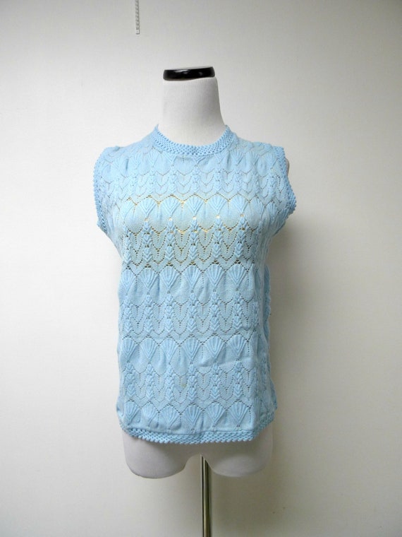 Glentex . light blue knitted sleeveless blouse . 3