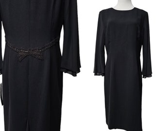 Deadstock! 90s - 00s Donna Morgan beaded-back black long sleeve dress . size 12