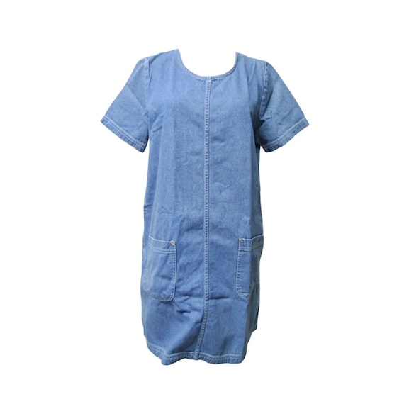 Y2K Route 66 blue denim pullover shirt dress . si… - image 1