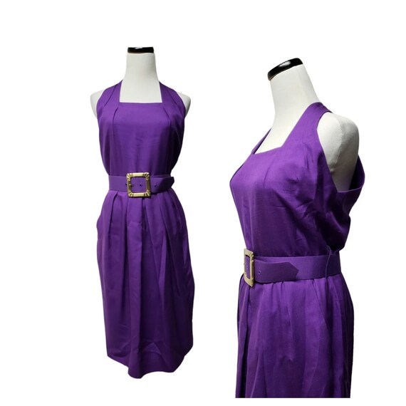 90s Gillian purple silk sleeveless pleated dress … - image 1