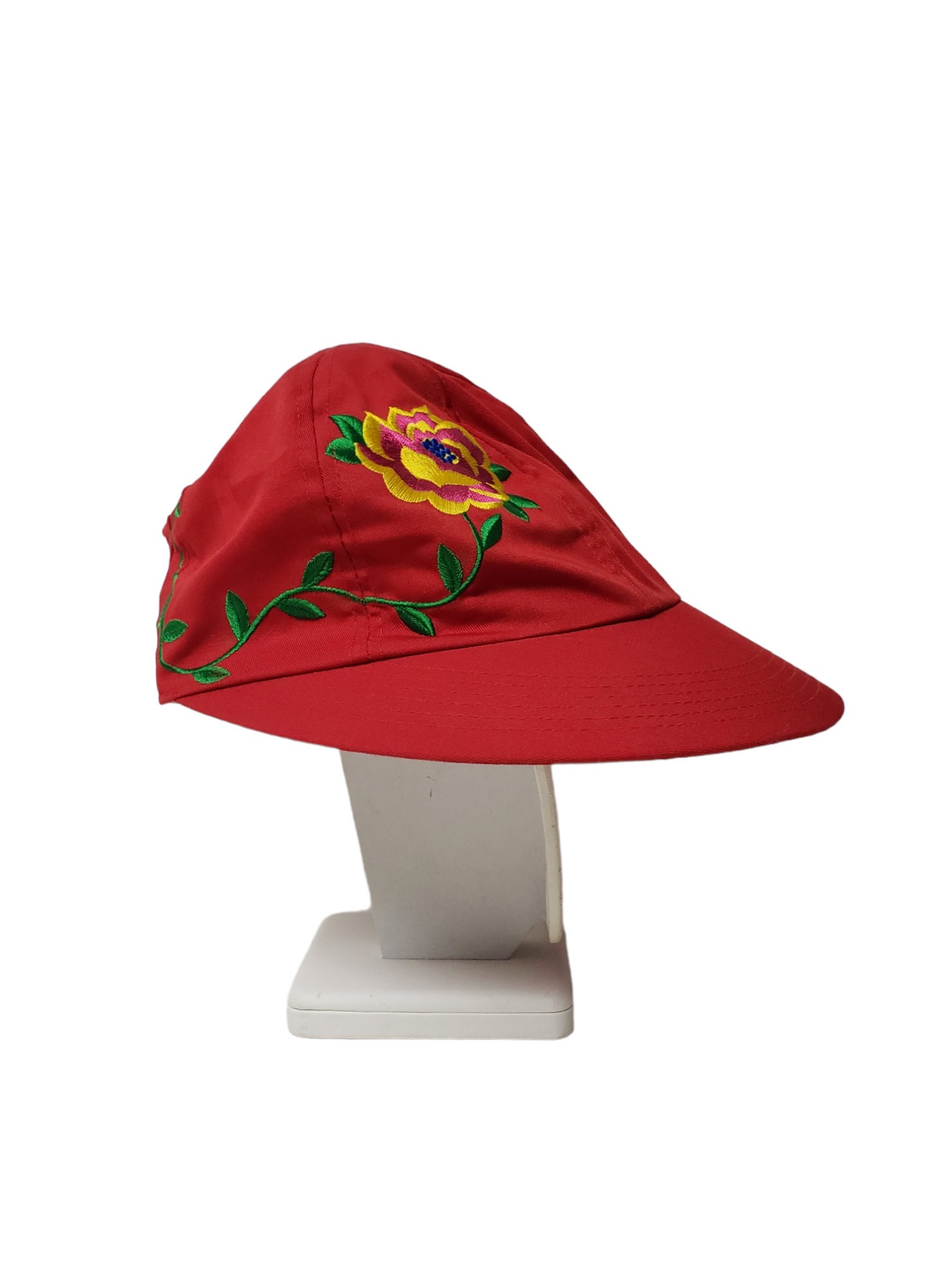 DEADSTOCK 80s Liz Claiborne Accessories red embroidered hat DEADSTOCK 80s Liz Claiborne Accessories Red Embroidered Hat  main image 4