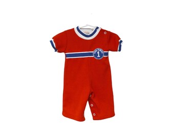 70s No. 1 baby red romper . 3 months .  made in USA