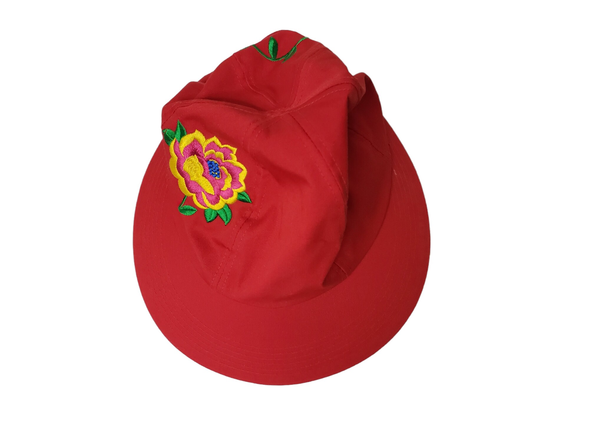 DEADSTOCK 80s Liz Claiborne Accessories Red Embroidered Hat 
