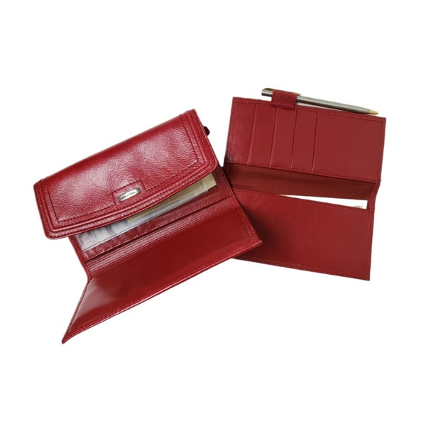 90s - 00s Fossil red leather long wallet with checkbook wallet