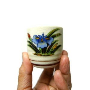 Iris flower Porcelain cups . set of 4 . teacups or sake cups . made in Japan