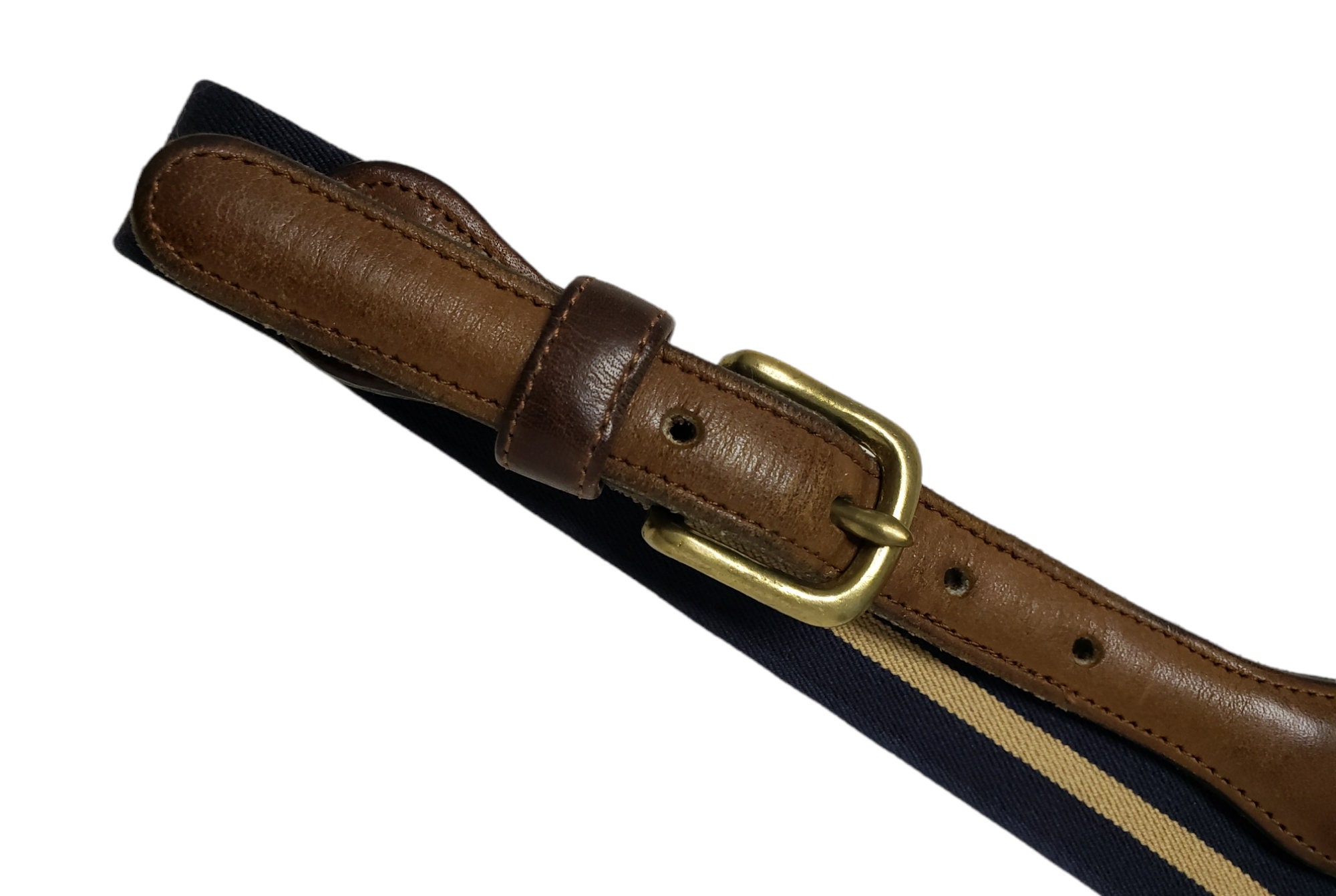90s Coach 3001 Brown Leather Trim Stripe Elastic Belt . Size 