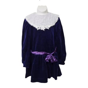 80s - 90s Pretty as a Picture . purple & white long sleeve dress . little girl size 6X . made in USA