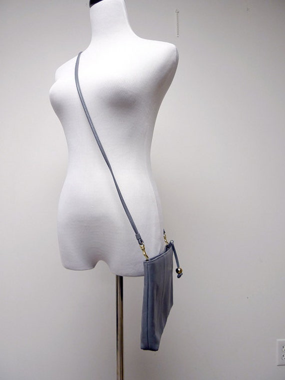 60s - 70s gray leather clutch . shoulder bag - image 4