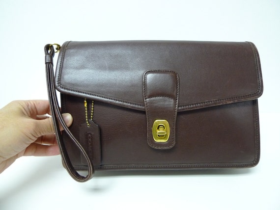 COACH . dark brown leather clutch . purse . wristlet | Etsy