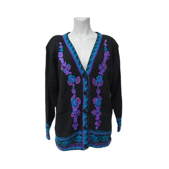DEADSTOCK 80s - 90s Bonjour embroidered cardigan … - image 5
