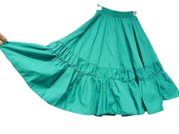 70s green square dance rockabilly full skirt . sm… - image 1