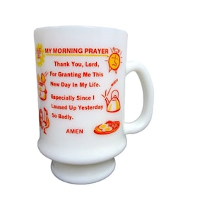 60s - 70s  MY MORNING PRAYER milk glass  mug / cup
