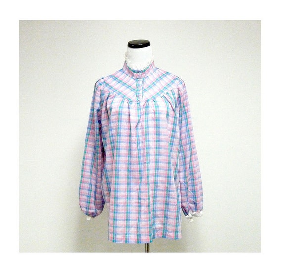 70 plaid ruffles long sleeve top . size 6  .  mad… - image 1