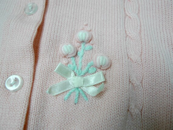 Little Lambs 50s embroidered baby pink cardigan .… - image 4