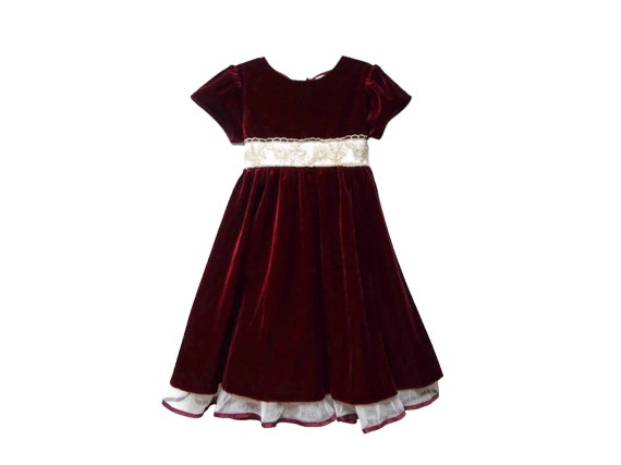 rare editions burgundy dress NEW Rare Editions Burgundy Velvet Dress with Ivory Lace Trimmed Collar