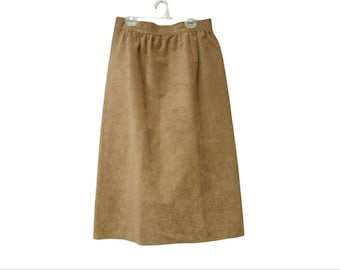 70s brown faux suede A-line skirt . 28.5" waist