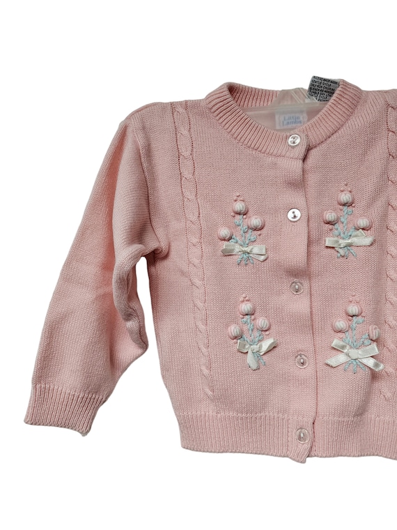 Little Lambs 50s embroidered baby pink cardigan .… - image 2