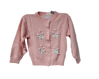 Little Lambs 50s embroidered baby pink cardigan . large 24 months . made in the Philippines