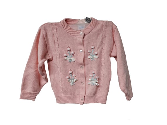 Little Lambs 50s embroidered baby pink cardigan .… - image 1