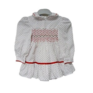 Vintage Polly Flinders Dress: Hand Smocked Polka Dot, Size 2T