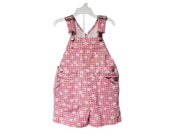 90s Canyon River Blues daisy and plaid short overall . girls size M 5 - 6