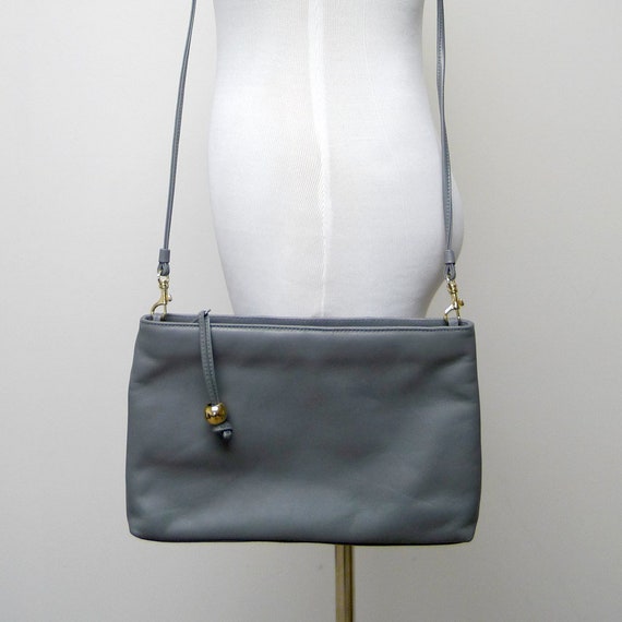 60s - 70s gray leather clutch . shoulder bag - image 1
