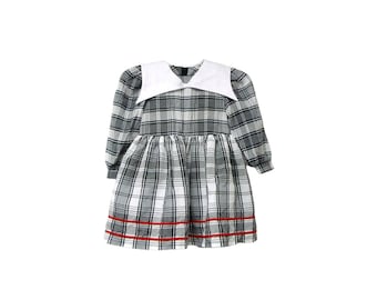 Vintage 50s Plaid Dress: Long Sleeve Dolly Style, Size 4T-6T