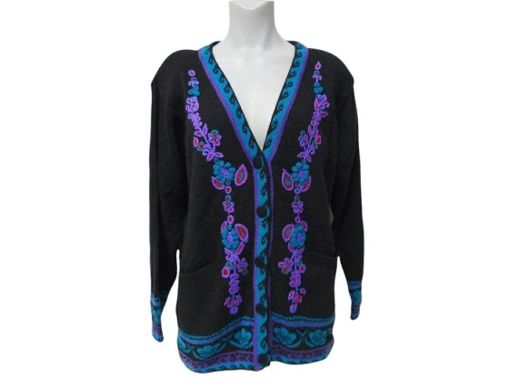 DEADSTOCK 80s - 90s Bonjour embroidered cardigan … - image 1