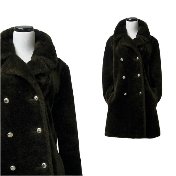 60s - 70s Sealane by Hillmoor  faux fur pea coat . fits a medium to large . made in USA