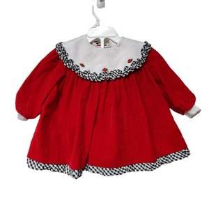 Vestido de manga larga con tacto de terciopelo rojo de Carter's, años 80 y 90. Talla 12 meses. Fabricado en EE. UU.